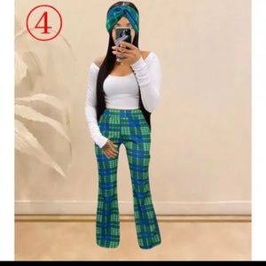 Women’s plaid bell bottom paints with head band